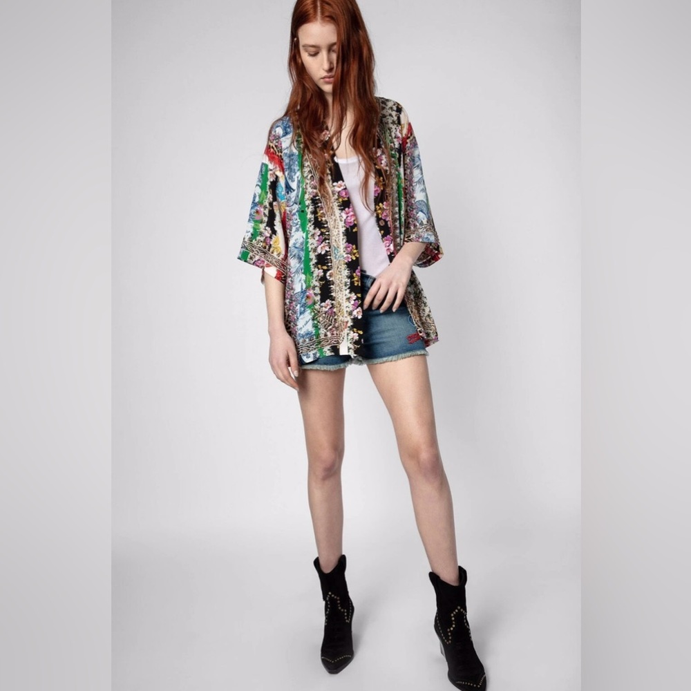 ZADIG & VOLTAIRE MIX PRINT SILK TONG JACKET